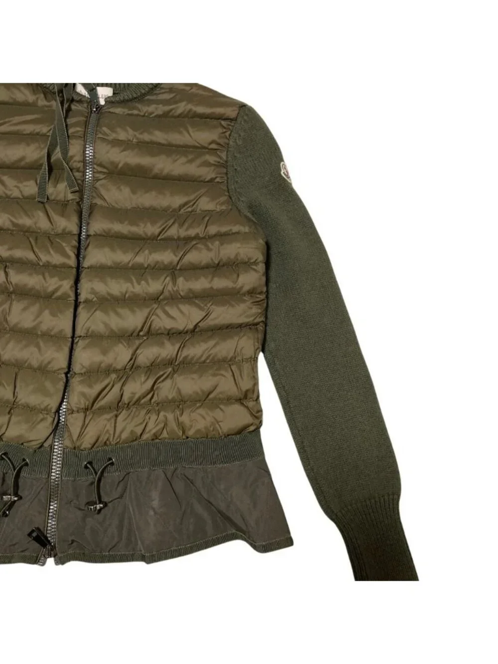 Moncler Hem Ruffle Down Knit Combination Jacket Khaki S